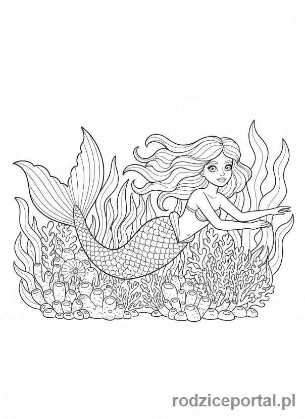 Kolorowanka Syrenka - Syrenka wśród morskich roślin