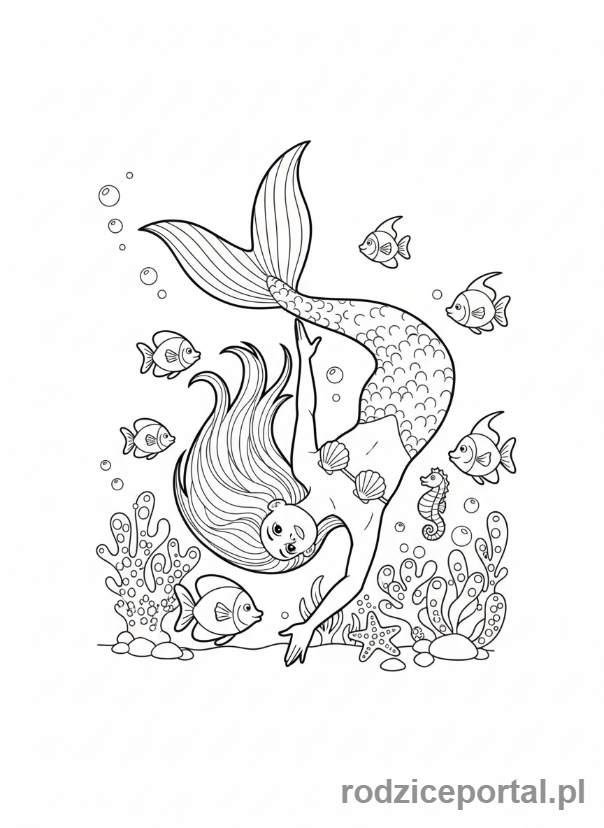 Kolorowanka Syrenka - Syrenka wykonująca akrobacje