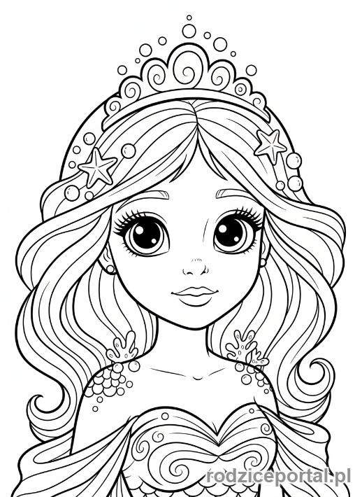 Kolorowanka Syrenka - Syrenka z dużymi, marzycielskimi oczami