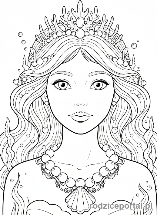 Kolorowanka Syrenka - Syrenka z perłowym naszyjnikiem