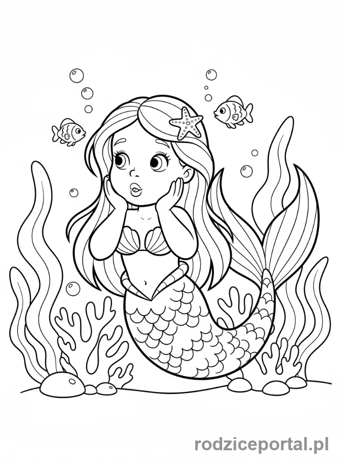Kolorowanka Syrenka - Syrenka z zaciekawionym wyrazem twarzy