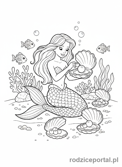 Kolorowanka Syrenka - Syrenka zbierająca perły