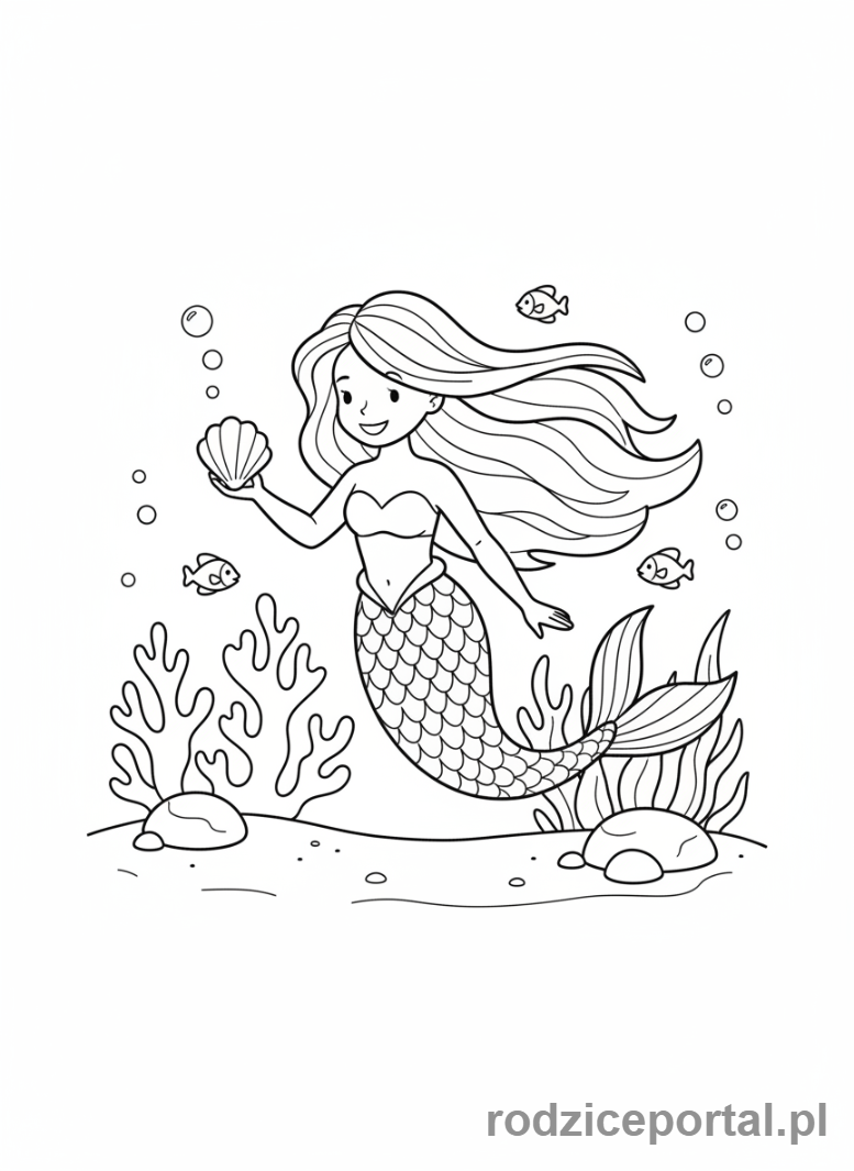 Kolorowanka Syrenka - Uśmiechnięta syrenka