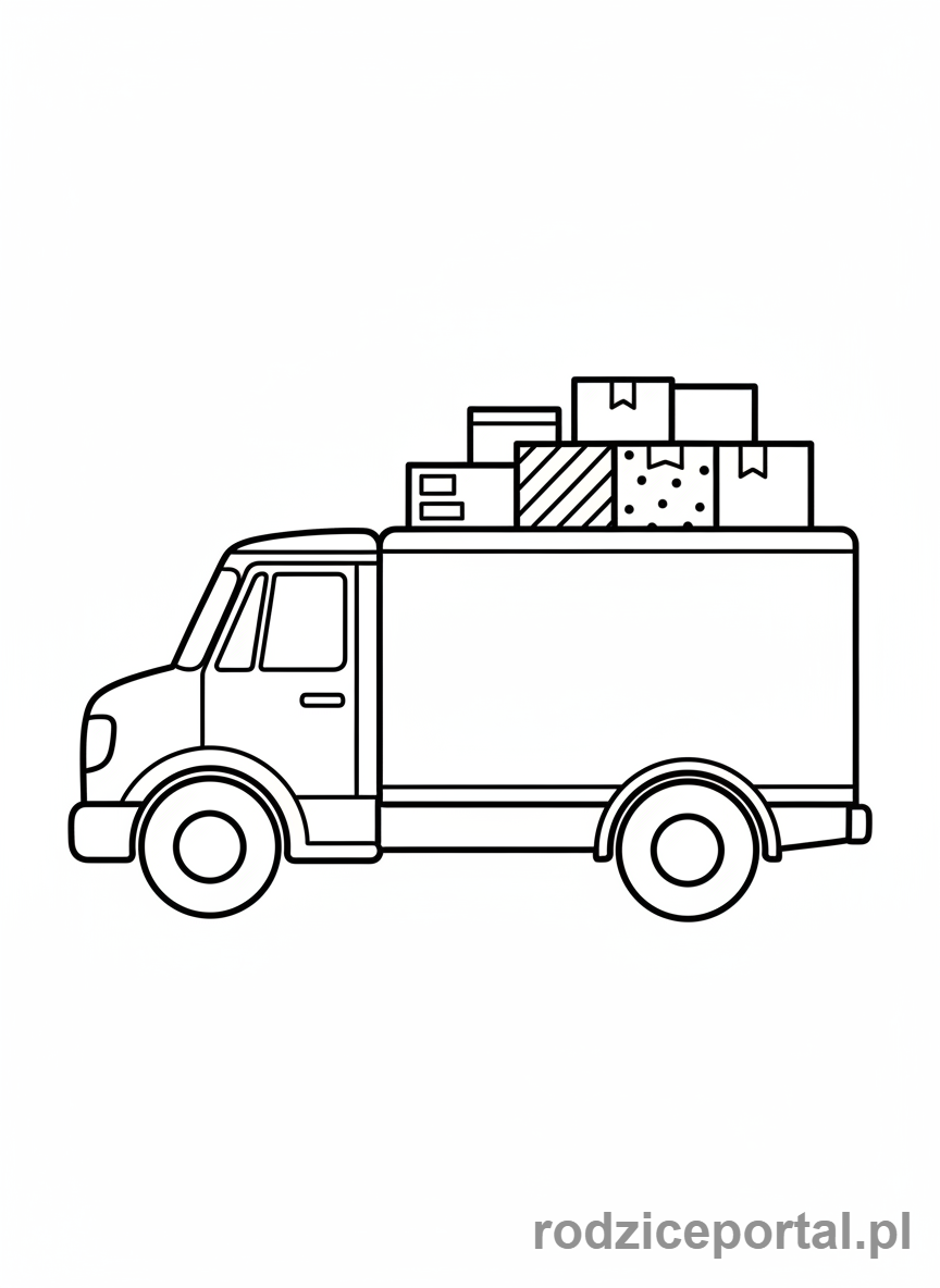 Kolorowanka Tiry - Ciężarówka dostawcza z paczkami