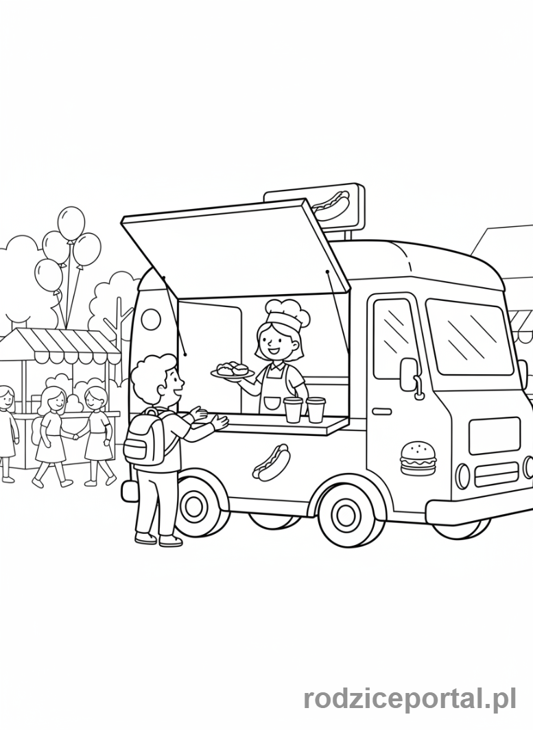 Kolorowanka Tiry - Food truck sprzedający jedzenie