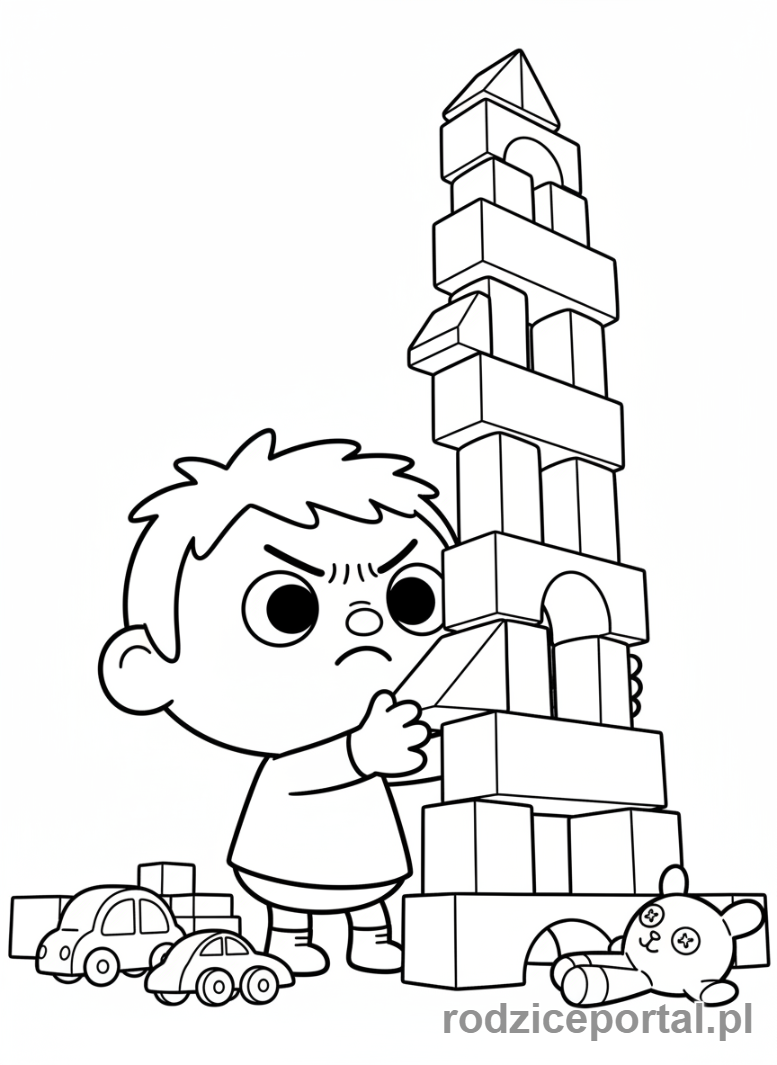 Kolorowanka Toca Boca - Postać Toca Boca buduje wieżę z klocków