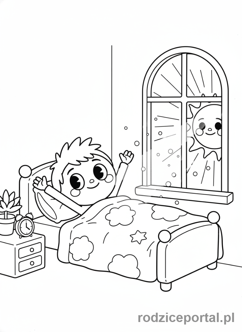 Kolorowanka Toca Boca - Postać Toca Boca budzi się rano w łóżku