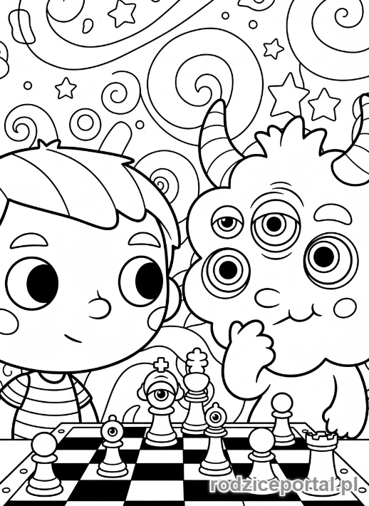 Kolorowanka Toca Boca - Postać Toca Boca gra w szachy z dziwną postacią