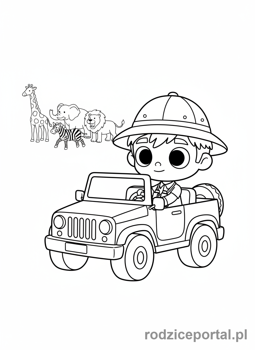 Kolorowanka Toca Boca - Postać Toca Boca jedzie na safari jeepem