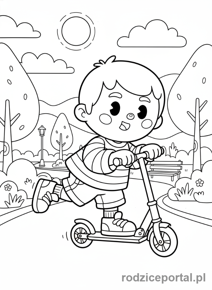 Kolorowanka Toca Boca - Postać Toca Boca jeździ na hulajnodze