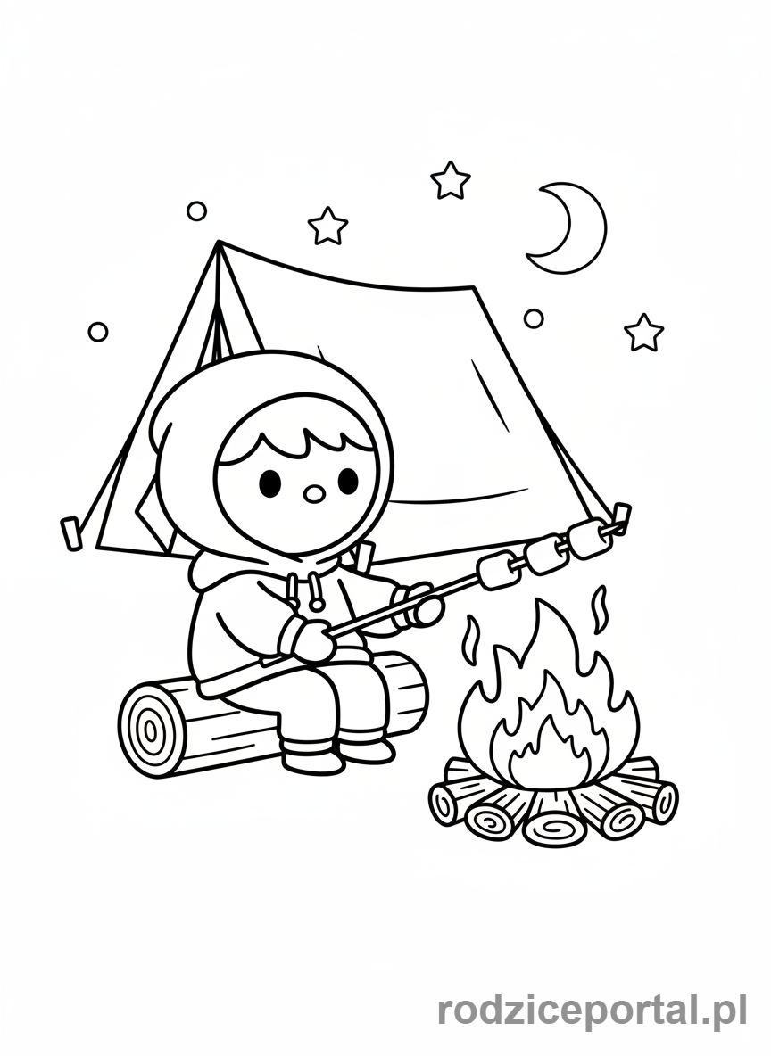 Kolorowanka Toca Boca - Postać Toca Boca na biwaku, przy ognisku