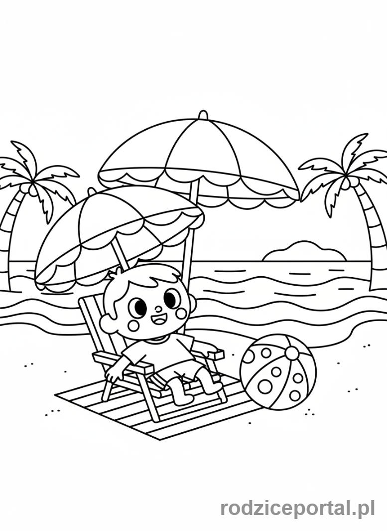 Kolorowanka Toca Boca - Postać Toca Boca na plaży z parasolem