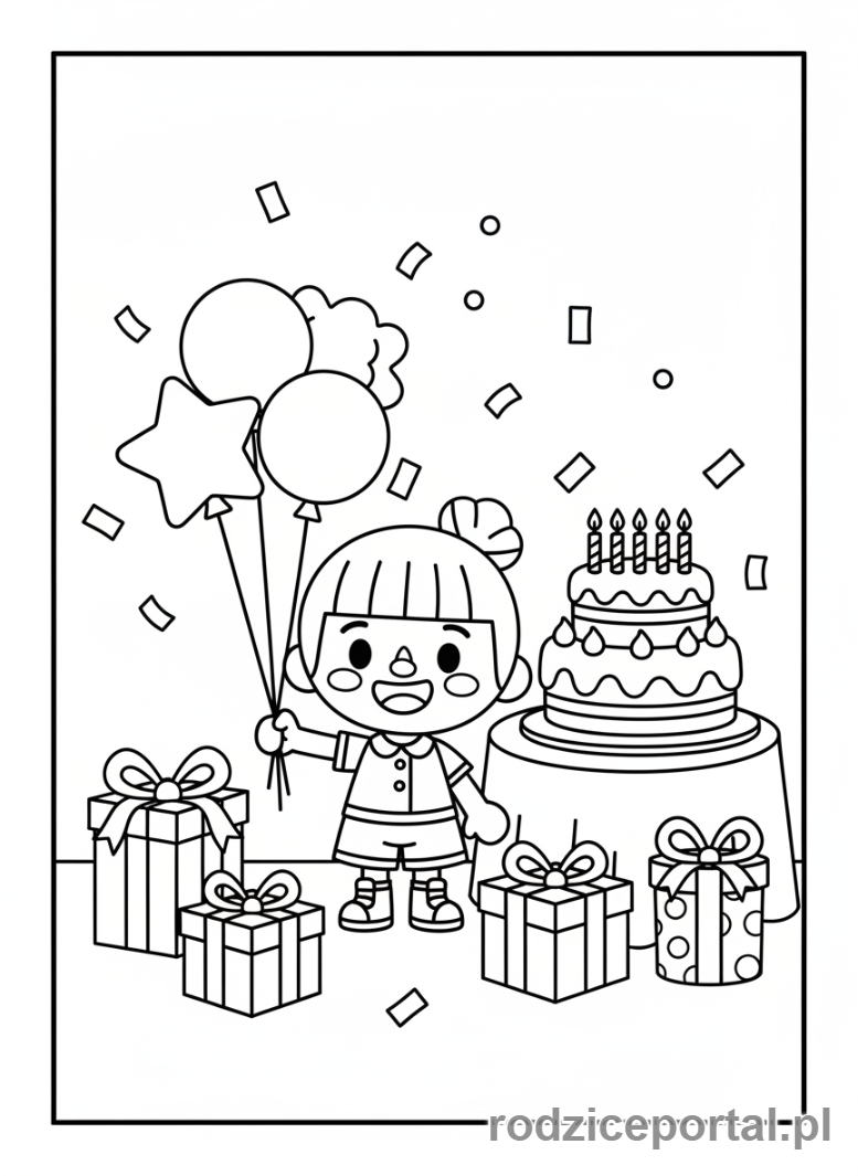 Kolorowanka Toca Boca - Postać Toca Boca na przyjęciu urodzinowym z balonami