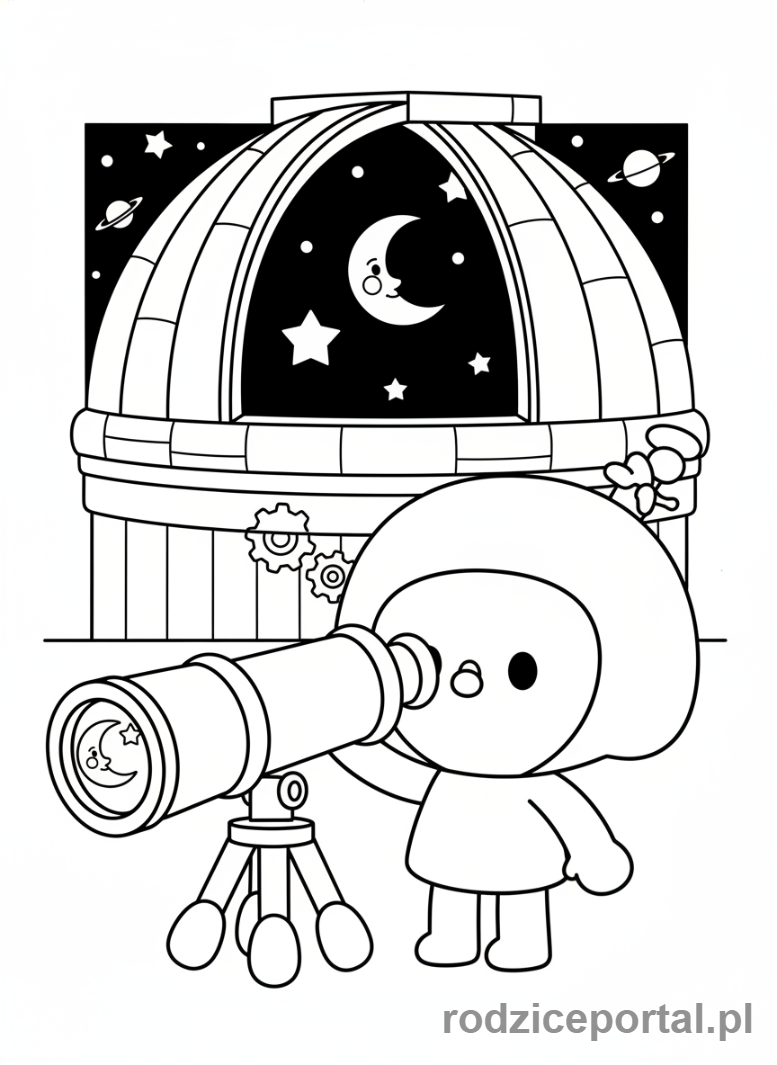 Kolorowanka Toca Boca - Postać Toca Boca patrzy przez teleskop