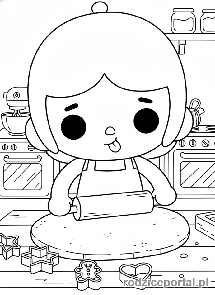 Kolorowanka Toca Boca - Postać Toca Boca piecze ciasteczka