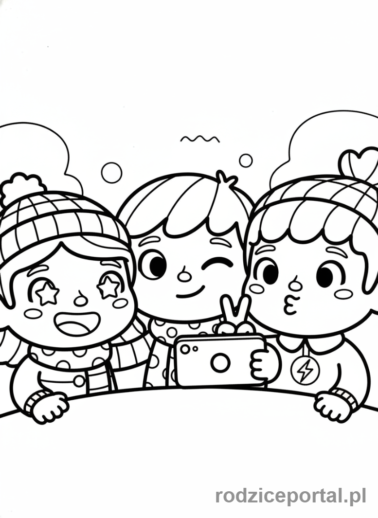 Kolorowanka Toca Boca - Postać Toca Boca robi selfie z przyjaciółmi