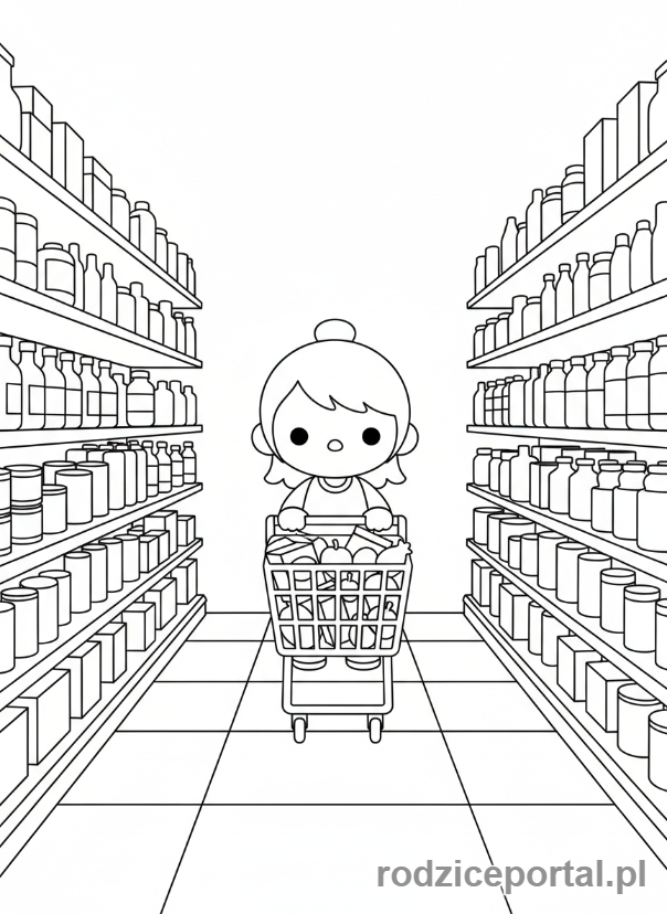 Kolorowanka Toca Boca - Postać Toca Boca robi zakupy w supermarkecie