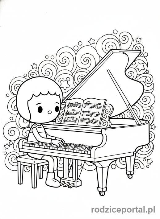 Kolorowanka Toca Boca - Postać Toca Boca uczy się grać na pianinie