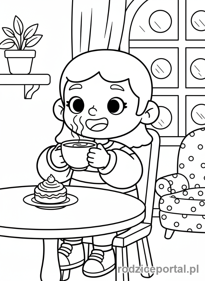 Kolorowanka Toca Boca - Postać Toca Boca w kawiarni, pije kawę