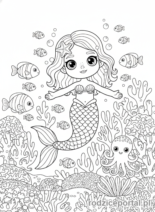 Kolorowanka Toca Boca - Postać Toca Boca w kostiumie syreny, pływa