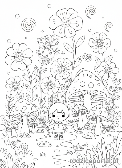 Kolorowanka Toca Boca - Postać Toca Boca w magicznym ogrodzie