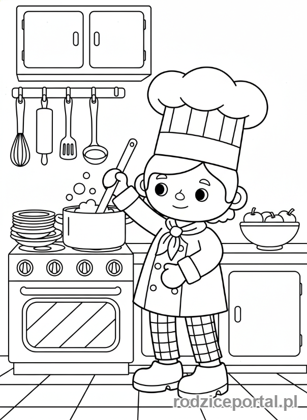 Kolorowanka Toca Boca - Postać Toca Boca w stroju szefa kuchni, gotuje