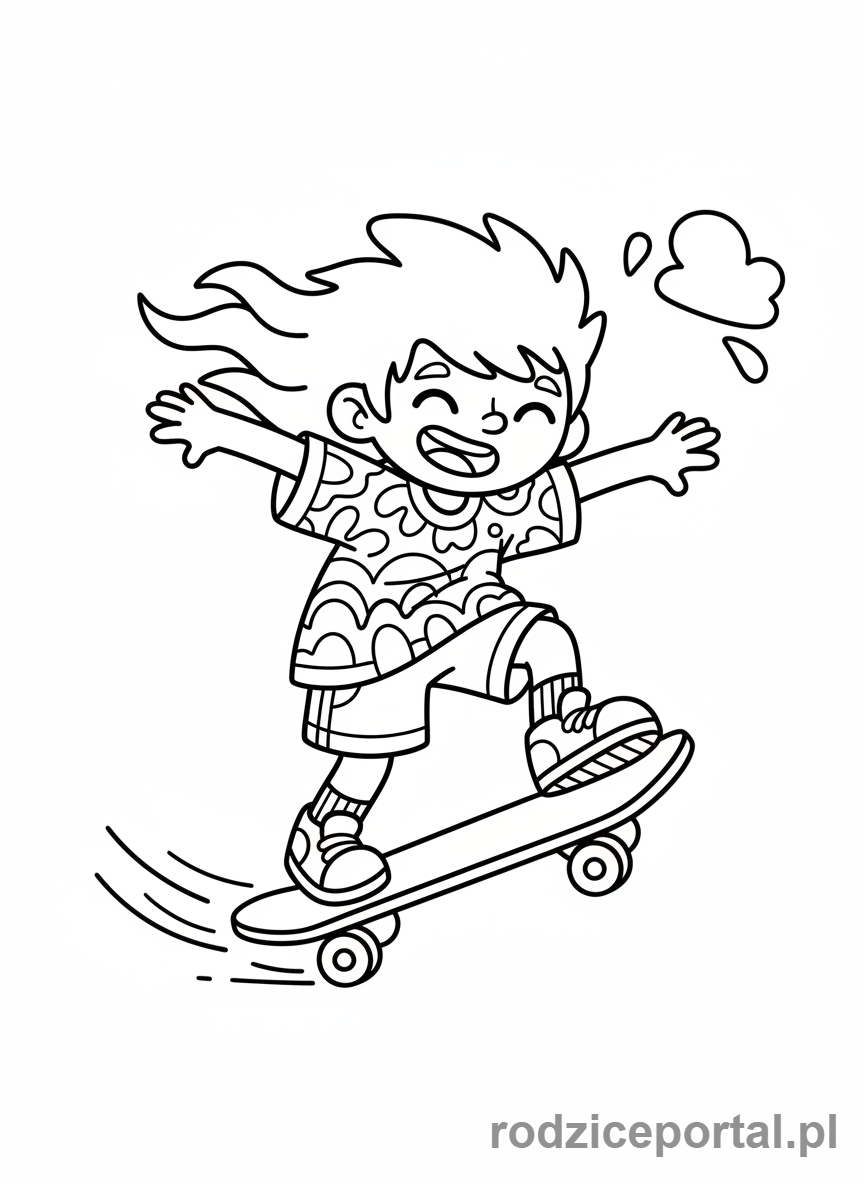 Kolorowanka Toca Boca - Postać Toca Boca z różowymi włosami na deskorolce