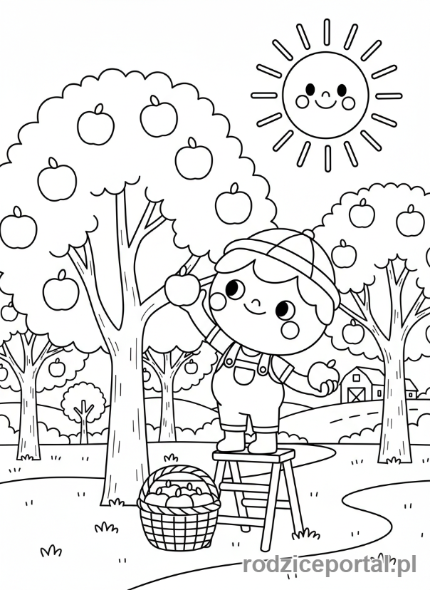 Kolorowanka Toca Boca - Postać Toca Boca zbiera owoce w sadzie