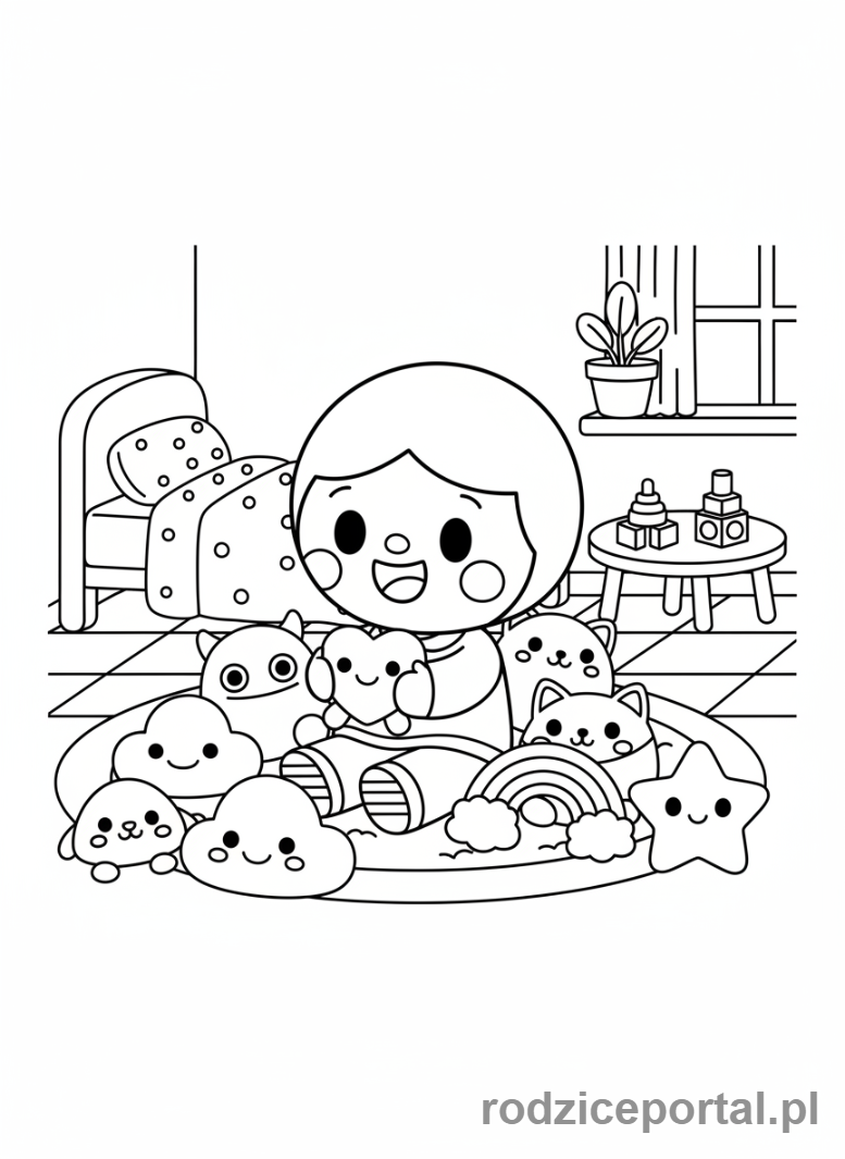 Kolorowanka Toca Boca - Toca Boca postać bawiąca się pluszakami