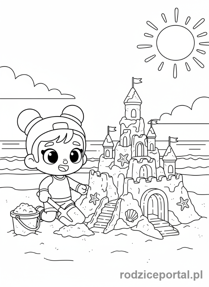 Kolorowanka Toca Boca - Toca Boca postać budująca zamek z piasku