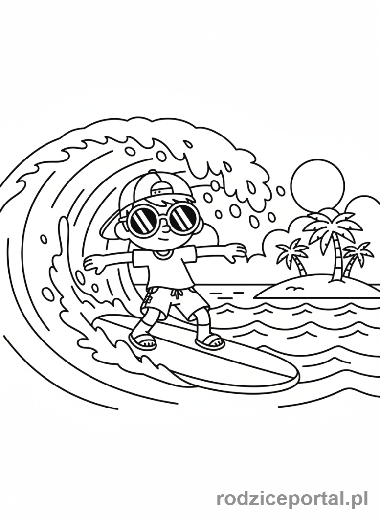 Kolorowanka Toca Boca - Toca Boca postać na desce surfingowej