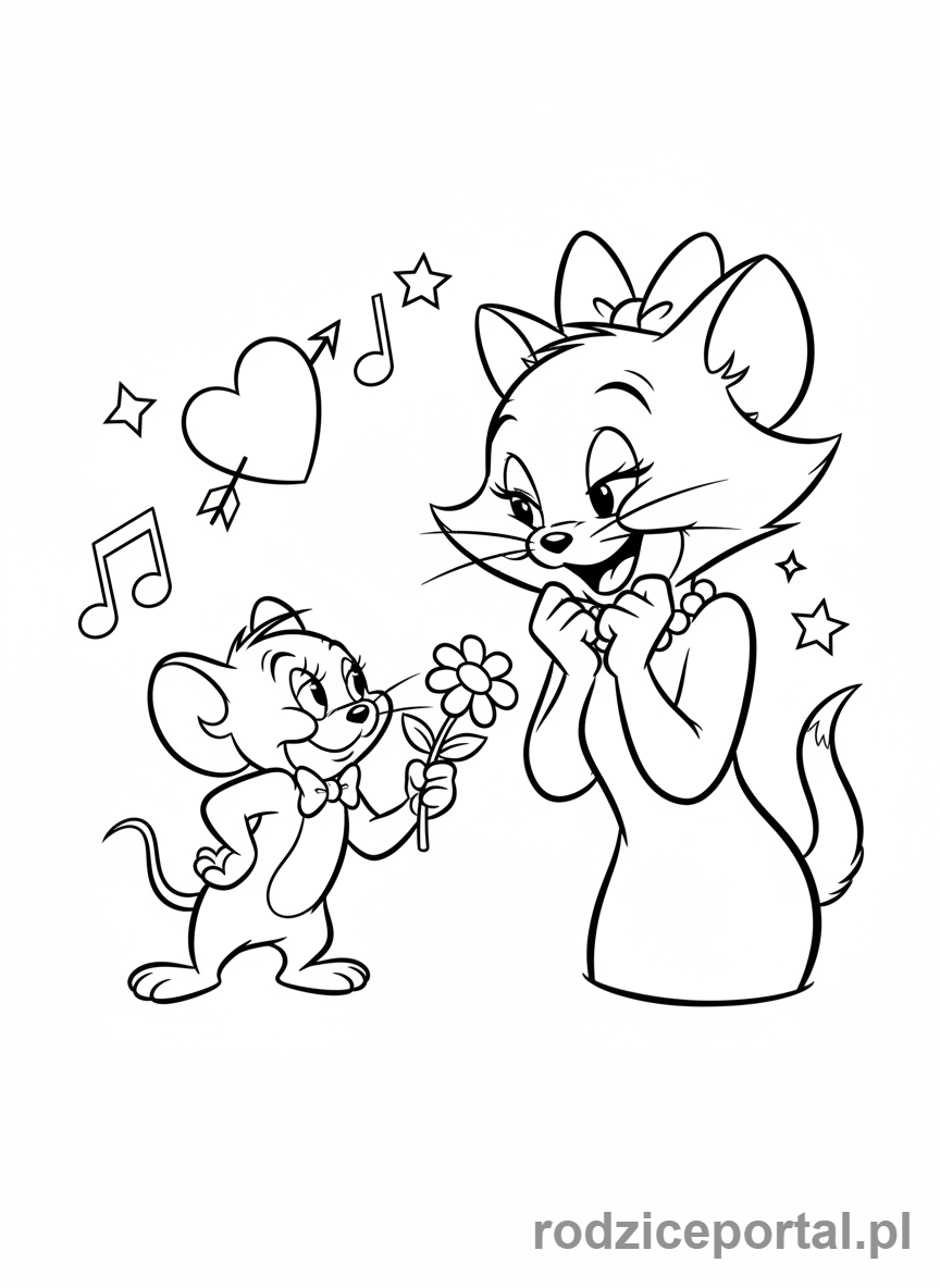 Kolorowanka Tom I Jerry - Jerry i Toodles Galore flirtujący