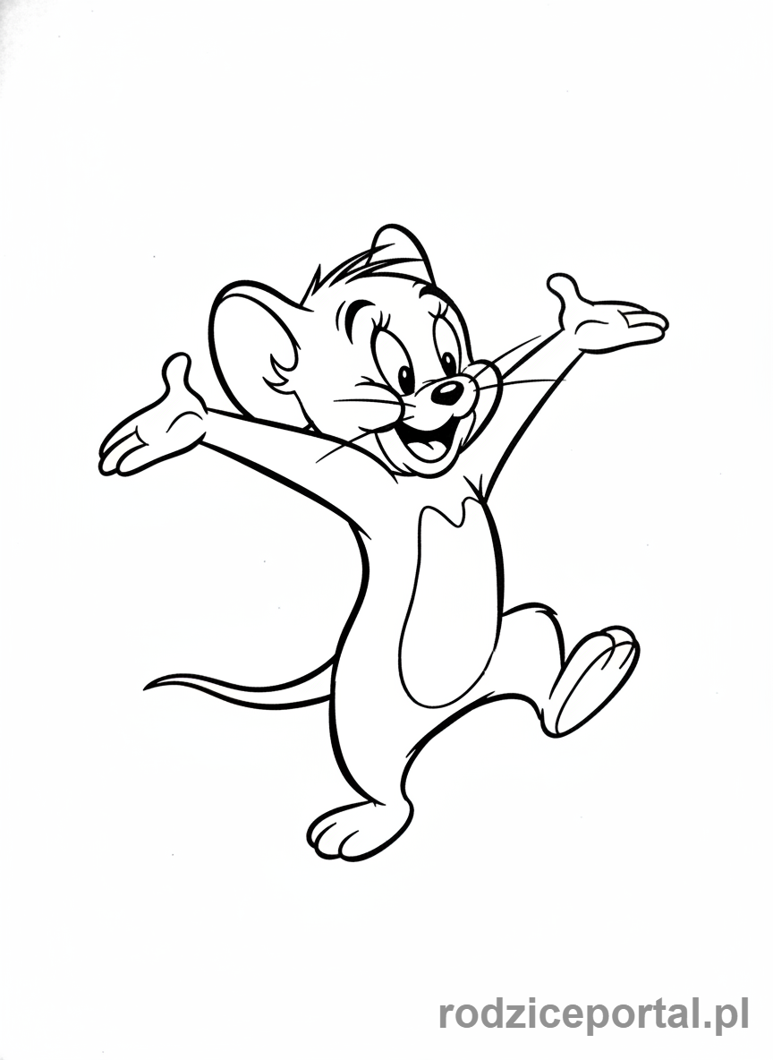 Kolorowanka Tom I Jerry - Jerry tańczący z uśmiechem