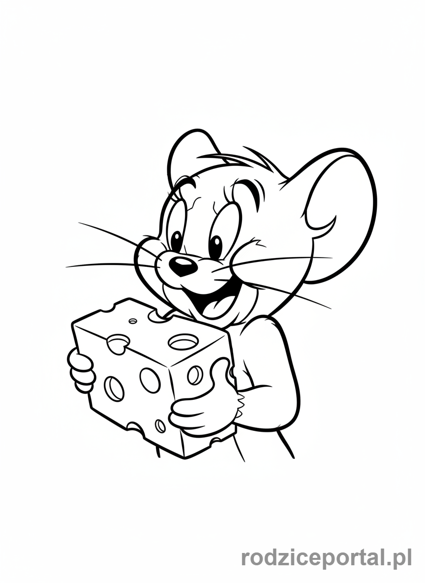Kolorowanka Tom I Jerry - Jerry uśmiechający się i trzymający kawałek sera