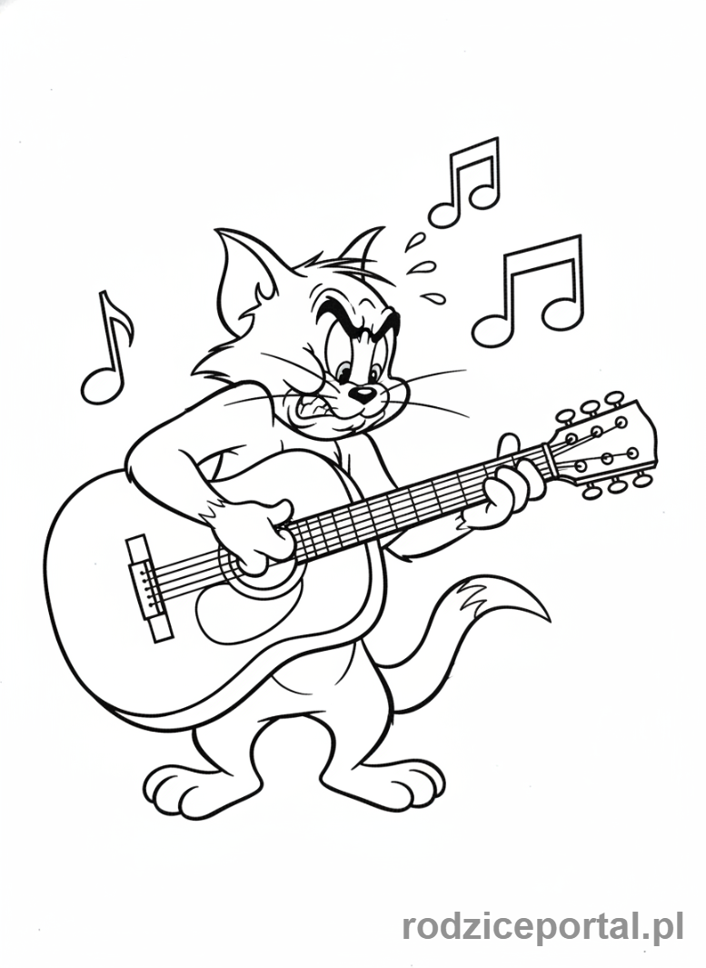 Kolorowanka Tom I Jerry - Tom grający na gitarze