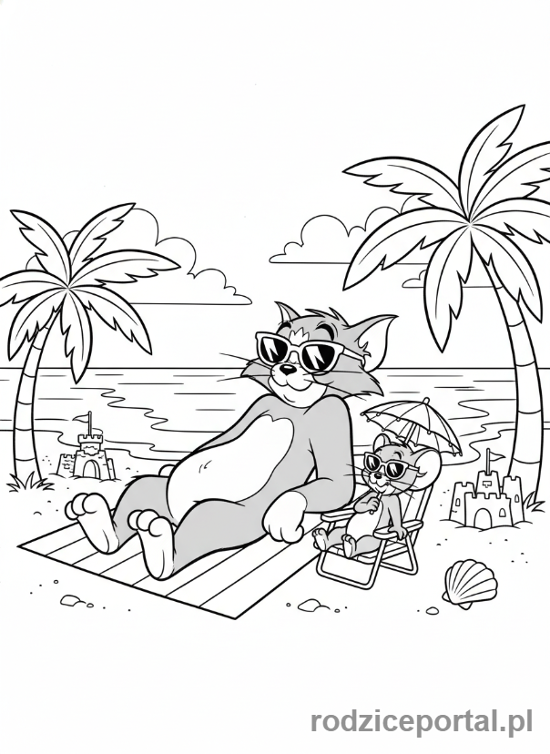 Kolorowanka Tom I Jerry - Tom i Jerry na plaży