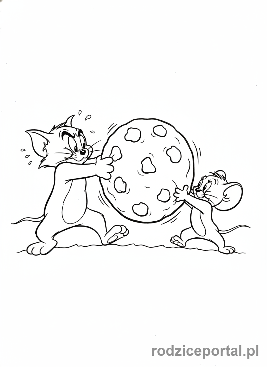 Kolorowanka Tom I Jerry - Tom i Jerry walczący o ciasteczko