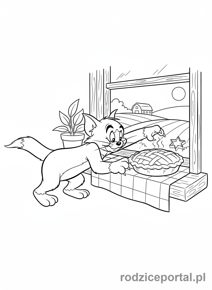 Kolorowanka Tom I Jerry - Tom próbujący ukraść ciasto
