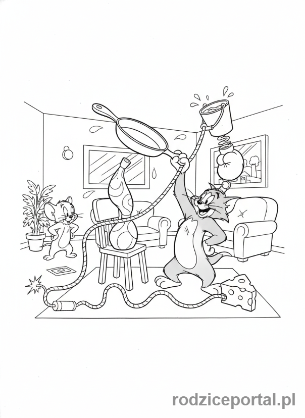 Kolorowanka Tom I Jerry - Tom próbujący złapać Jerry'ego w pułapkę