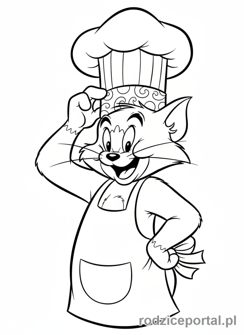 Kolorowanka Tom I Jerry - Tom przebrany za szefa kuchni