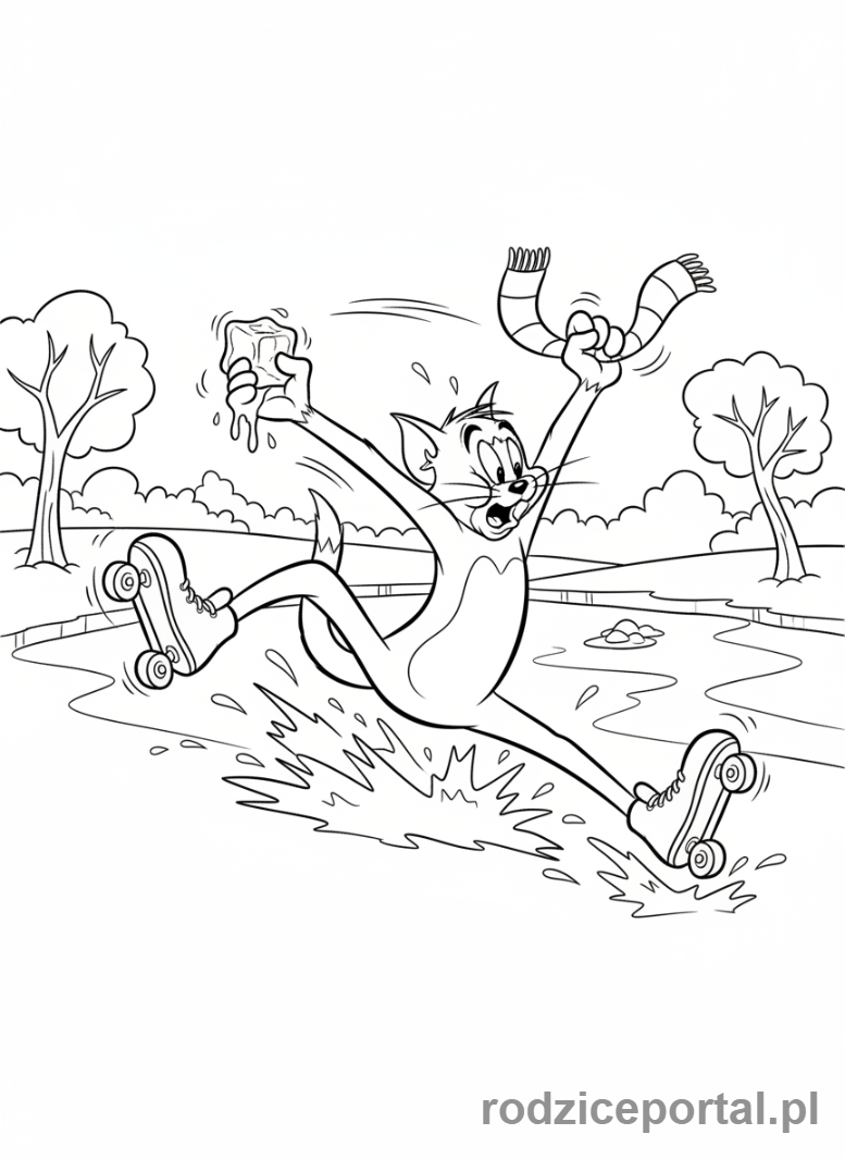 Kolorowanka Tom I Jerry - Tom ślizgający się na lodzie
