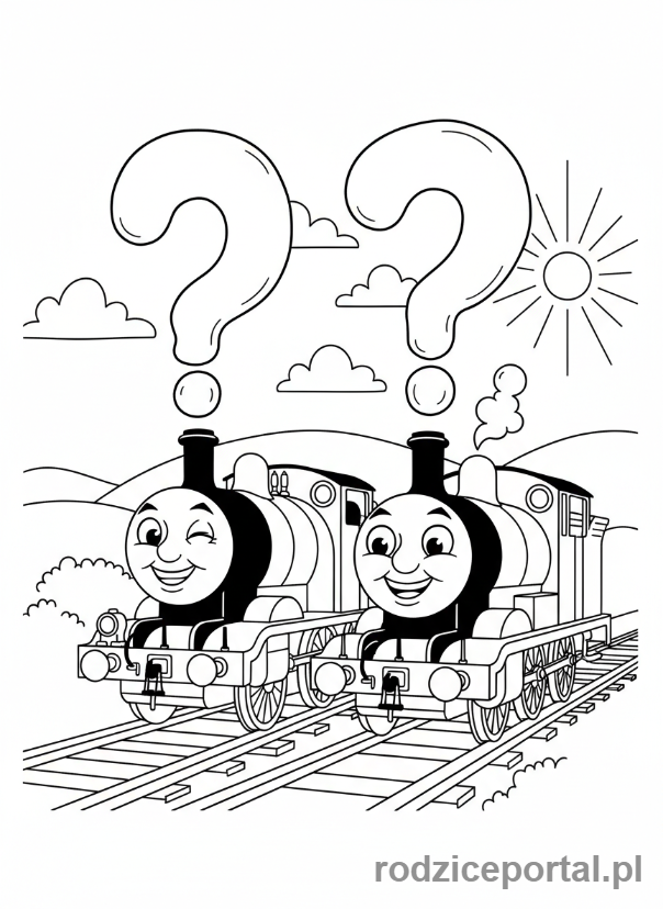 Kolorowanka Tomek I Przyjaciele - Tomek i Piotruś jadą obok siebie.