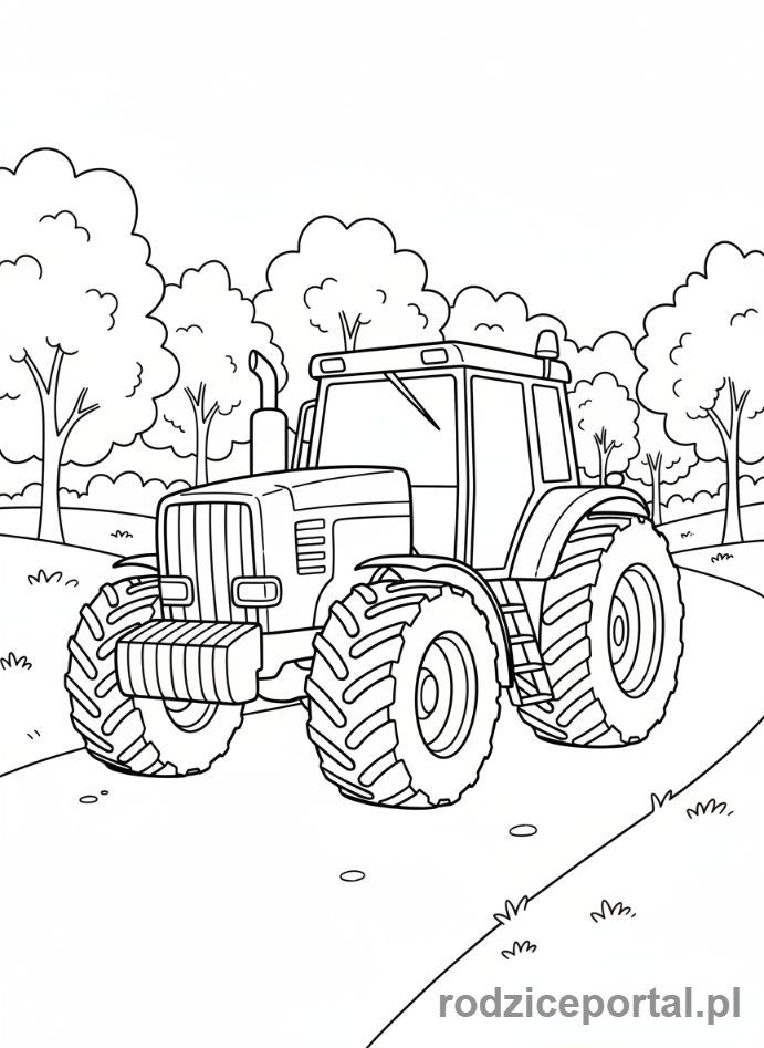 Kolorowanka Traktory - Duży traktor na wiejskiej drodze.