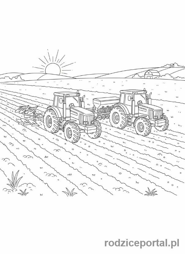 Kolorowanka Traktory - Dwa traktory pracujące