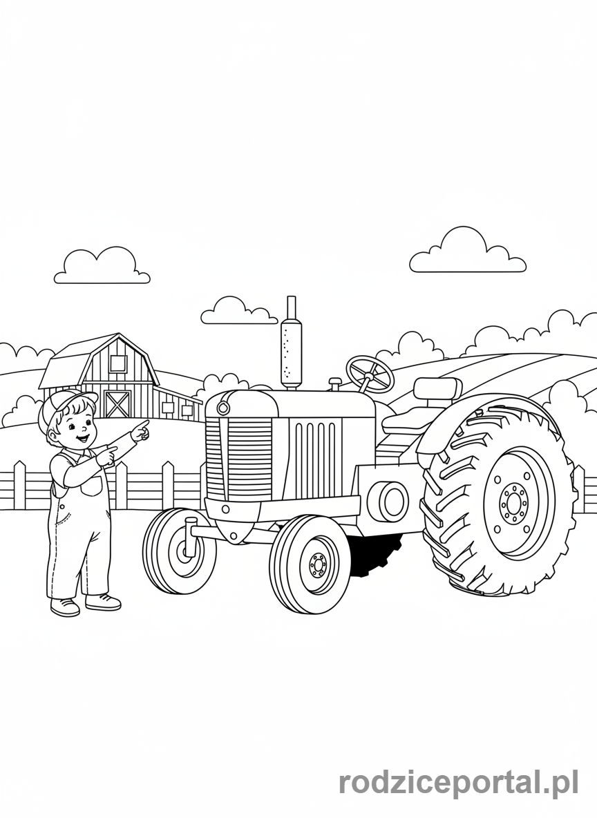 Kolorowanka Traktory - Dziecko wskazujące traktor