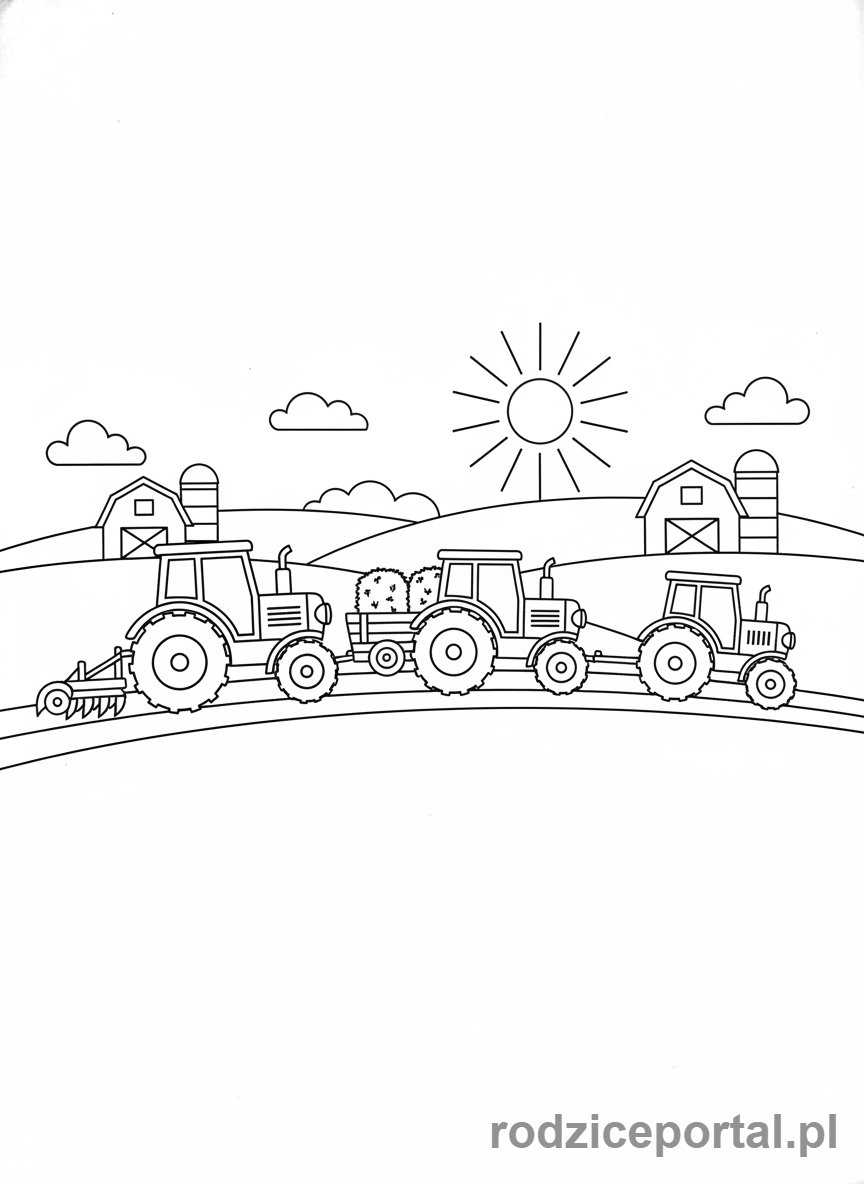 Kolorowanka Traktory - Konwój traktorów