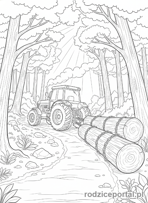 Kolorowanka Traktory - Traktor ciągnący kłody
