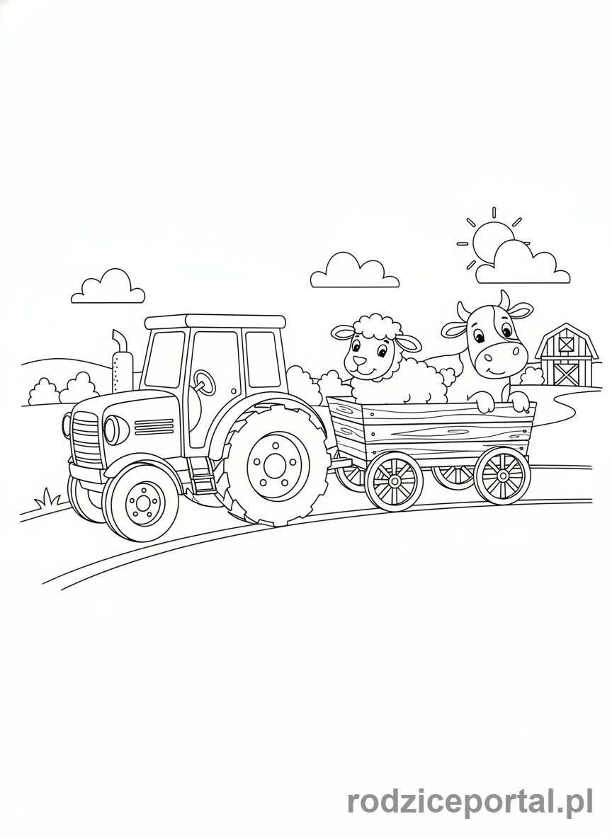 Kolorowanka Traktory - Traktor ciągnący zwierzęta