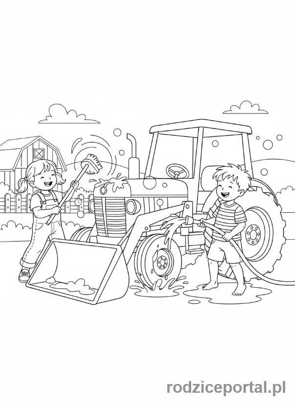 Kolorowanka Traktory - Traktor myty przez dzieci