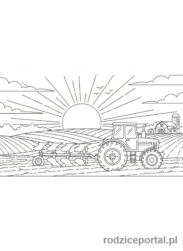 Kolorowanka Traktory - Traktor o zachodzie słońca.